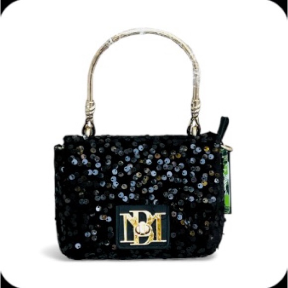 Badgley Mischka Handbags - Badgley Mischka Black Sequin Clutch with Gold Accents